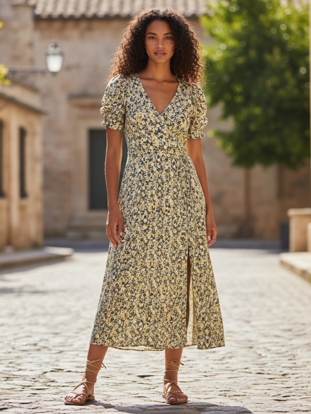 & Other Stories puff sleeve midi dress size 4